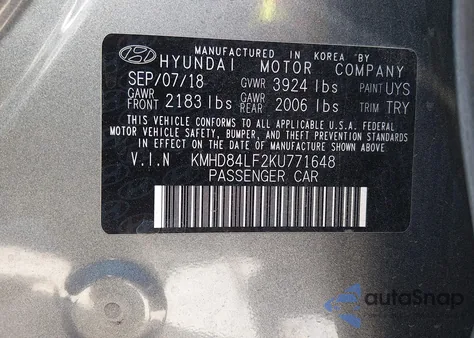 2019 Hyundai Elantra Sel из США, поврежденный, VIN KMHD84LF2KU771648